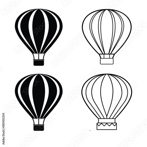 hot air balloon vector  illustration,Hot air balloon icon symbol pictogram. outline black style