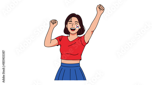 Joyful South Korean Fan Cheering with Flag Face Paint