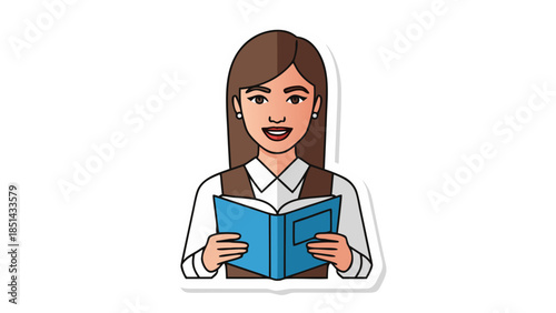 Illustration of a Woman Reading a Blue Book
