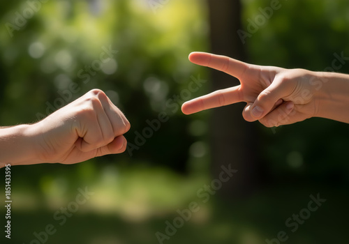 Rock Paper Scissors Hands Close Up Outdoors