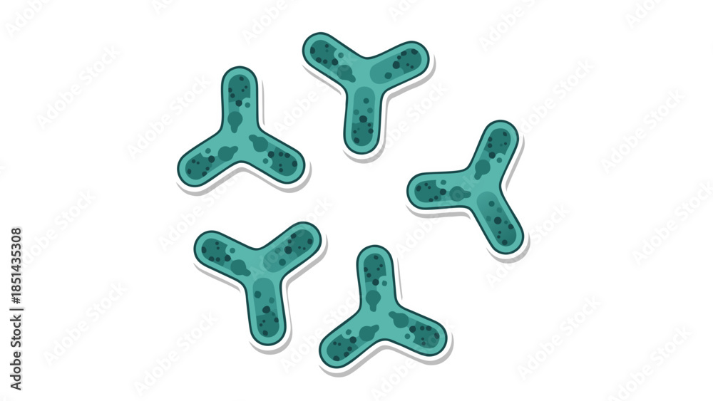 Obraz premium Microscopic Biology Graphic: Turquoise Y-Shaped Organisms