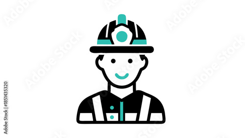 Miner Icon - Flat Design with Teal and Black Colors