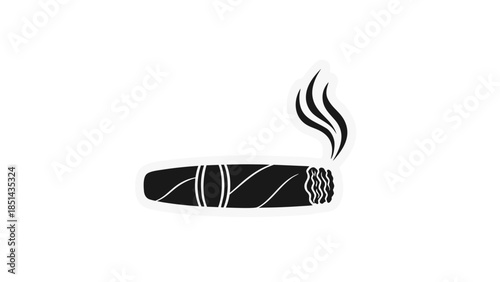 Minimalist Black and White Cigar with Smoke Icon