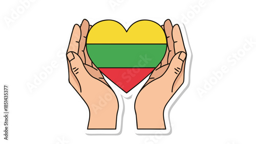 Lithuania Flag Heart Held in Hands: Patriotism & Support Icon