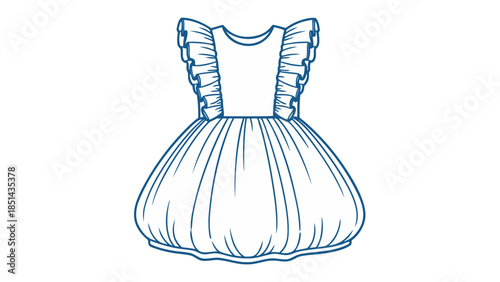 Line Art Baby Dress with Ruffles and Bubble Skirt