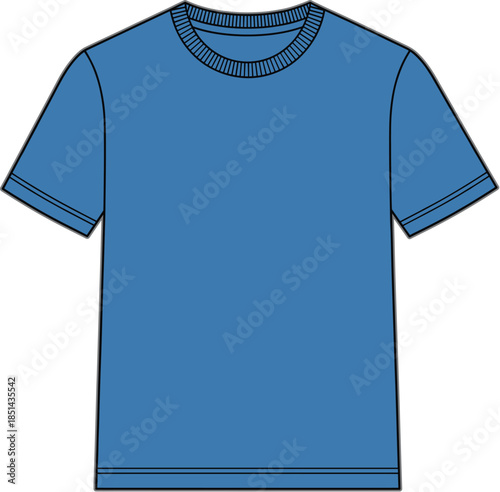 Blue t shirt mockup front view, casual short sleeve apparel clothing template for fashion design, branding and merchandising vector illustration