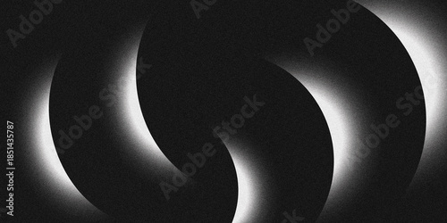 Tableau sur toile Minimalist black and white abstract design with a repeating glowing light ring effect, with a subtle noise texture