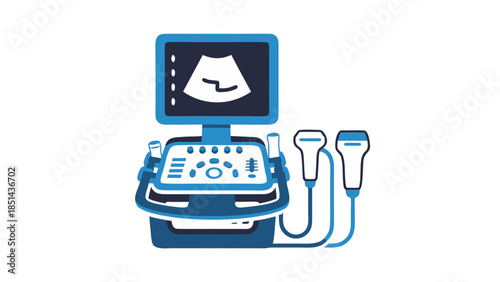 Modern Ultrasound Machine with Transducers and Screen Icon
