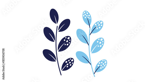Minimalist Blue Botanical Plant Stems with Dots Vector Illustration
