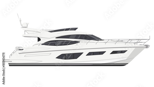 Modern White Luxury Motor Yacht - Side View Illustration
