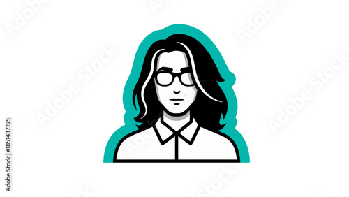 Modern Stylized Avatar: Person with Glasses and Flowing Hair