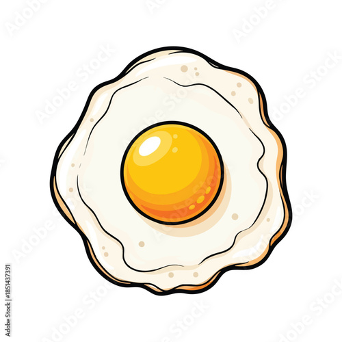 A sunny side up egg illustration with golden yolk and white egg white, isolated