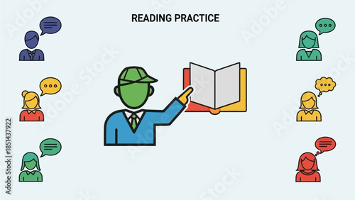 A teacher leads a reading practice session with students, fostering discussion and learning.