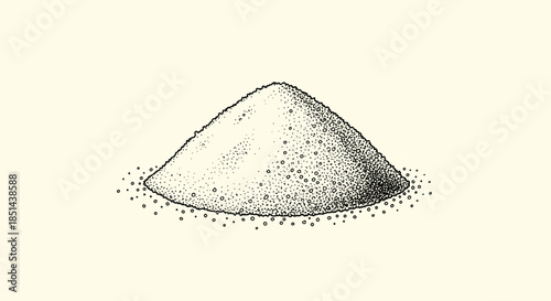 Vintage-style stippled illustration of a pile of salt or sugar, hand-drawn in a detailed black and white engraving technique.