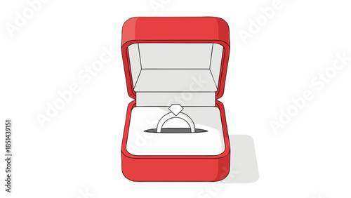 Open Red Ring Box with Diamond Engagement Ring Illustration