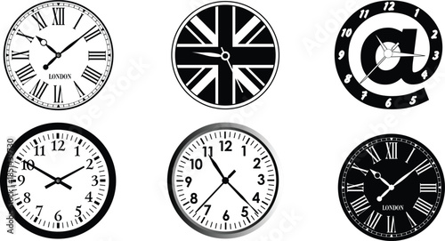 Assorted Clock Faces With London And Union Jack Designs