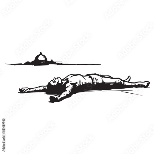 Pirate Ship Chasing Sailing Vessel Ocean Adventure Silhouette Black and White Illustration