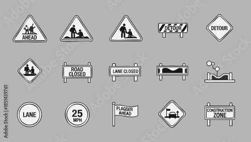 roadwork signs construction signs traffic signs set.