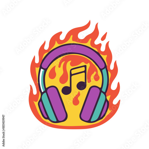 headset headphone fire flame game art vector illustration