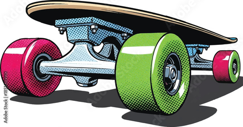 Colorful Skateboard with High-Performance Wheels Illustrating Urban Sports, Youth Culture, and Extreme Action Lifestyle
