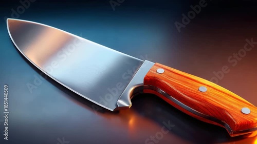 Sharp kitchen knife with wooden handle on dark background