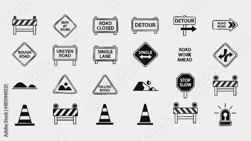 Construction Road Signs  Safety Symbols Collection.