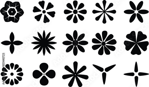 Black Silhouette Flower Icons and Shapes petal