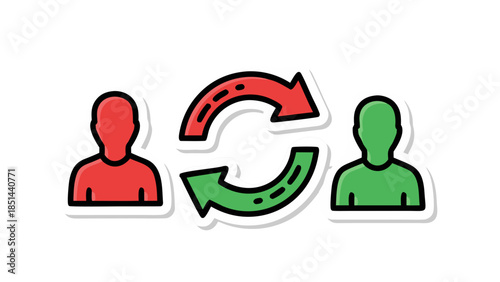 People Exchange Icon: Red & Green Figures with Circular Arrows