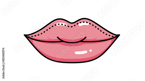 Pink Lips with Dotted Outline: Beauty & Enhancement Icon