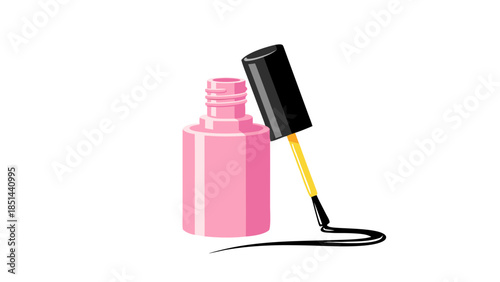 Pink Nail Polish Bottle with Black Brush and Black Stroke