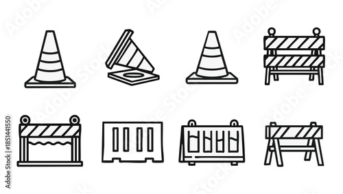 Traffic Cones  Barriers Road Safety Icons.