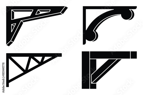 Black and white vector illustration showcasing four distinct architectural bracket designs.