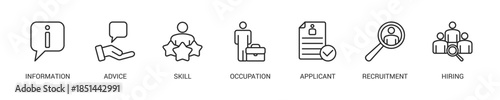 Job Fair Line Icon Set For Web Banner. Vector Illustration Concept With Some Icons. Designed In Line Style