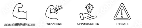 Swot Line Icon Set For Web Banner. Vector Illustration Concept With Some Icons. Designed In Line Style