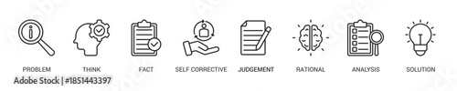Critical Thinking Line Icon Set For Web Banner. Vector Illustration Concept With Some Icons. Designed In Line Style