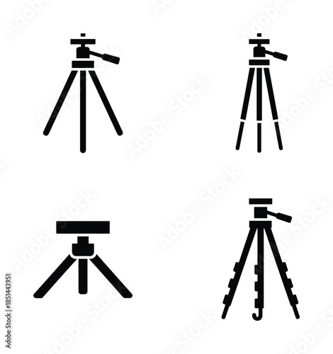 Camera tripod vector icons set. Photographic equipment. Photography equipment symbols.