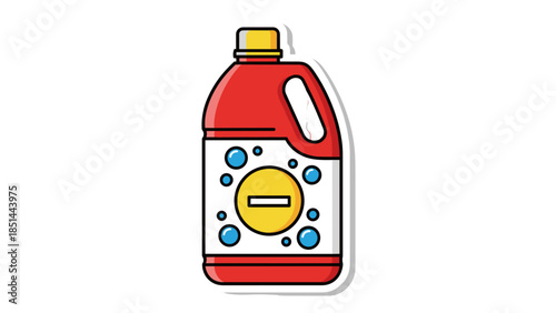 Red Bleach Bottle with Bubbles Icon - Vector Illustration
