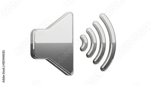 Glossy 3D speaker icon with sound waves representing volume or audio output on a white background