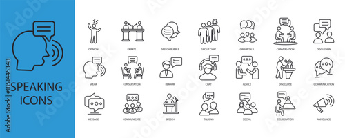 speaking set icons outline and Flat Style,transparent background
