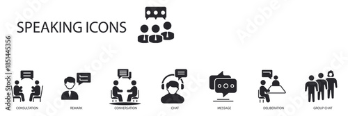 speaking set icons outline and Flat Style,transparent background