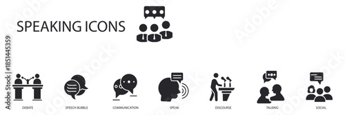 speaking set icons outline and Flat Style,transparent background