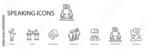 speaking set icons outline and Flat Style,transparent background