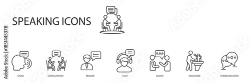 speaking set icons outline and Flat Style,transparent background