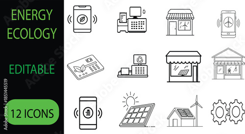 Energy ecology icons set for renewable energy solutions
