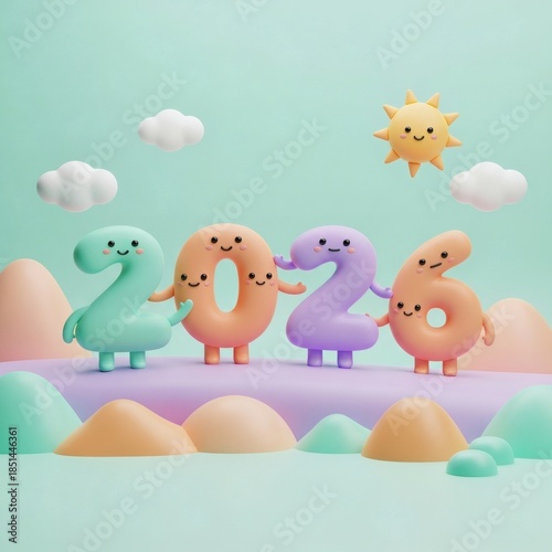 2026 Joyful 3D Numerals Character Faces Blobby Soft Playful Card