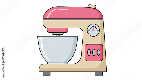 Retro Stand Mixer Illustration with Pink and Beige Colors