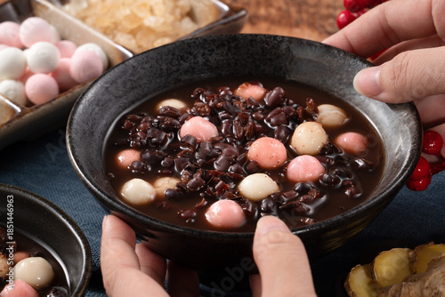 Sweet red bean soup with mini glutinous rice balls tangyuan