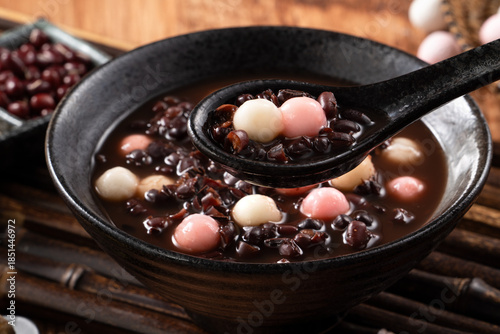 Sweet red bean soup with mini glutinous rice balls tangyuan