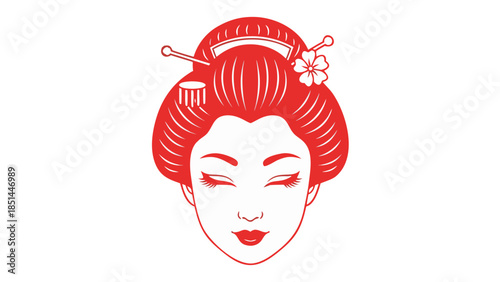 Red Geisha Silhouette Icon - Traditional Japanese Art