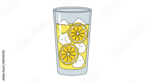 Refreshing Lemonade in Glass with Ice and Lemon Slices